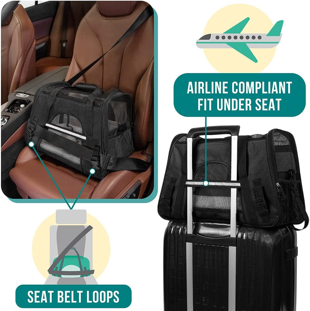 Airline Approved Pet Carrier for Cat, Soft Sided Dog Carrier for Small Dogs, Cat Travel Supplies Accessories for Indoor Cats, Ventilated Pet Carrying Bag Medium Large Kitten Puppy, Large Black