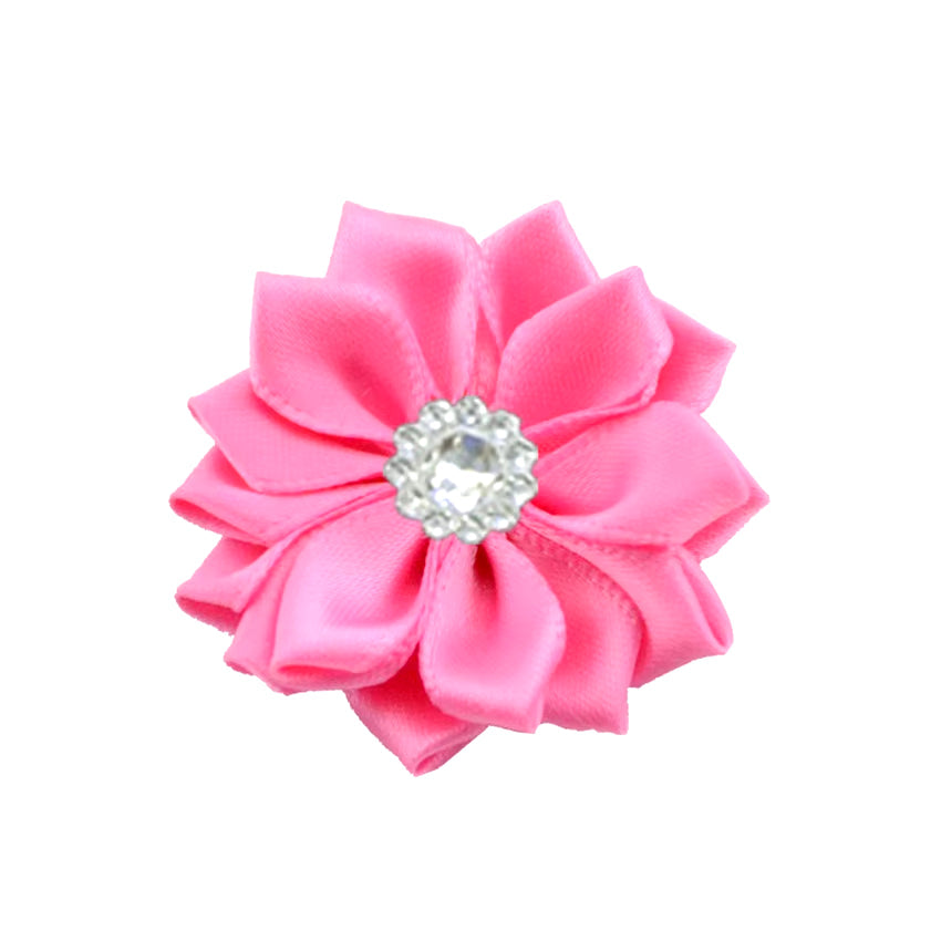 1.6" 20Pcs/Lot 16 Petaled Rosette Satin Ribbon Satin Rosette Flowers with Acrylic Button Used for Diy Headband Clips Hair Accessories